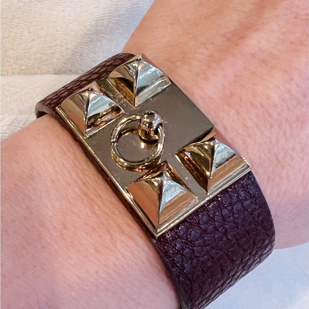 Leather & Gold button clasp bracelet